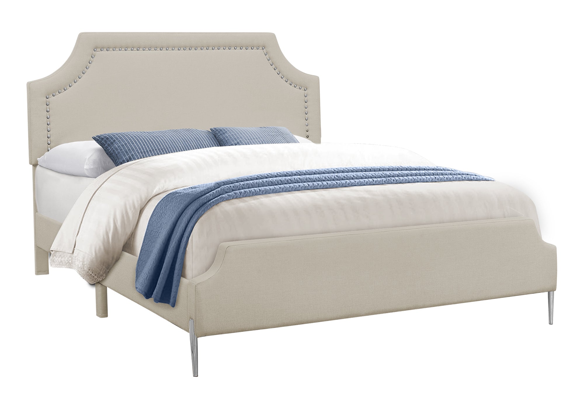 Bed - Queen Size / Grey Linen With Chrome Metal Legs-Standard Beds-DECOROLALA