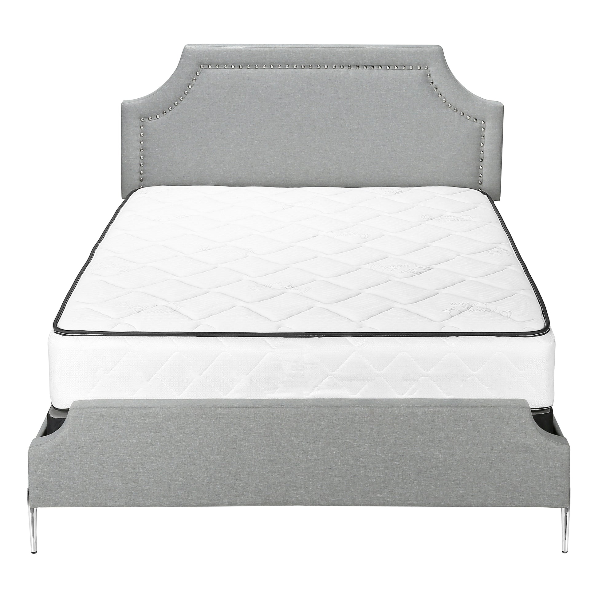 Bed - Queen Size / Grey Linen With Chrome Metal Legs-Standard Beds-DECOROLALA
