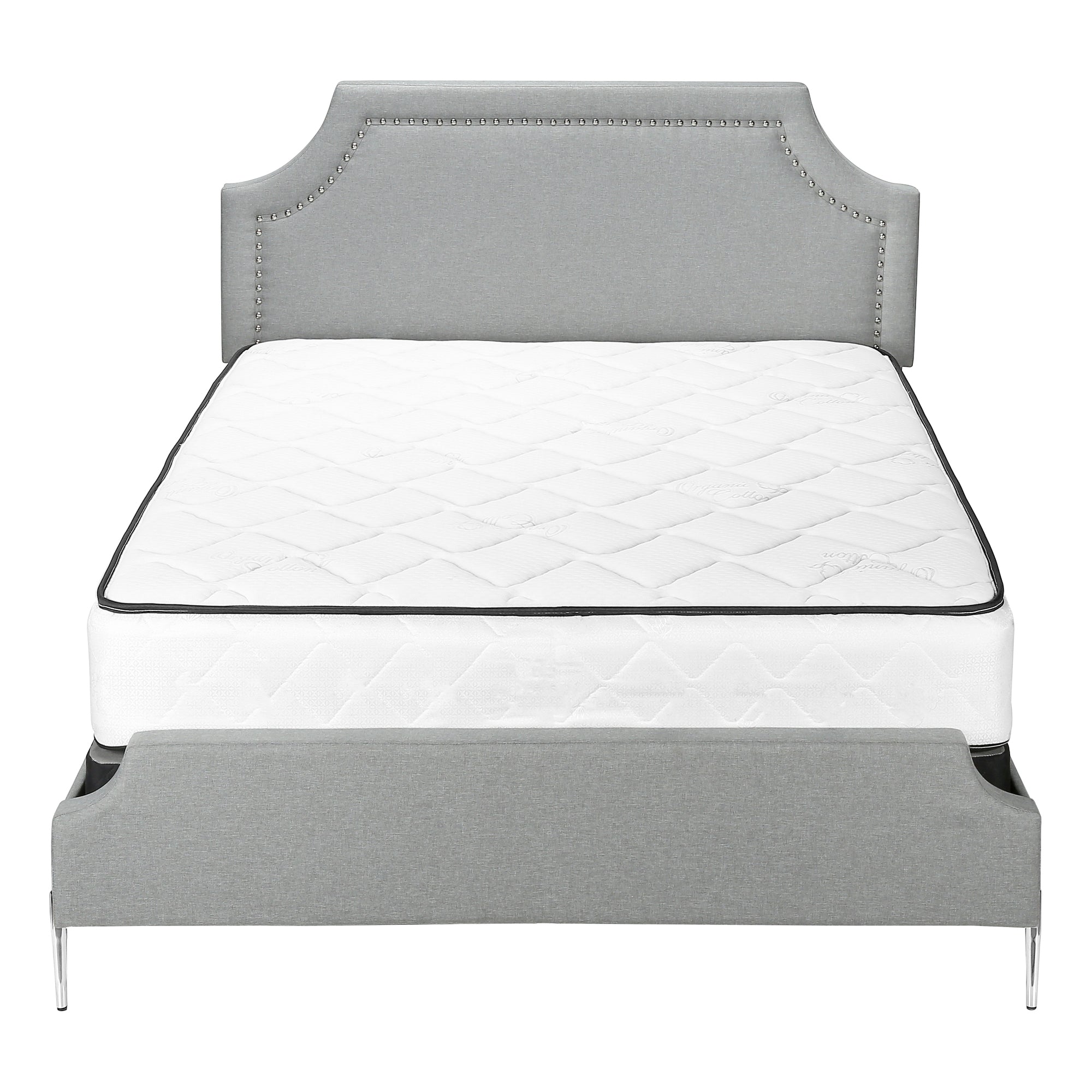 Bed - Queen Size / Grey Linen With Chrome Metal Legs-Standard Beds-DECOROLALA