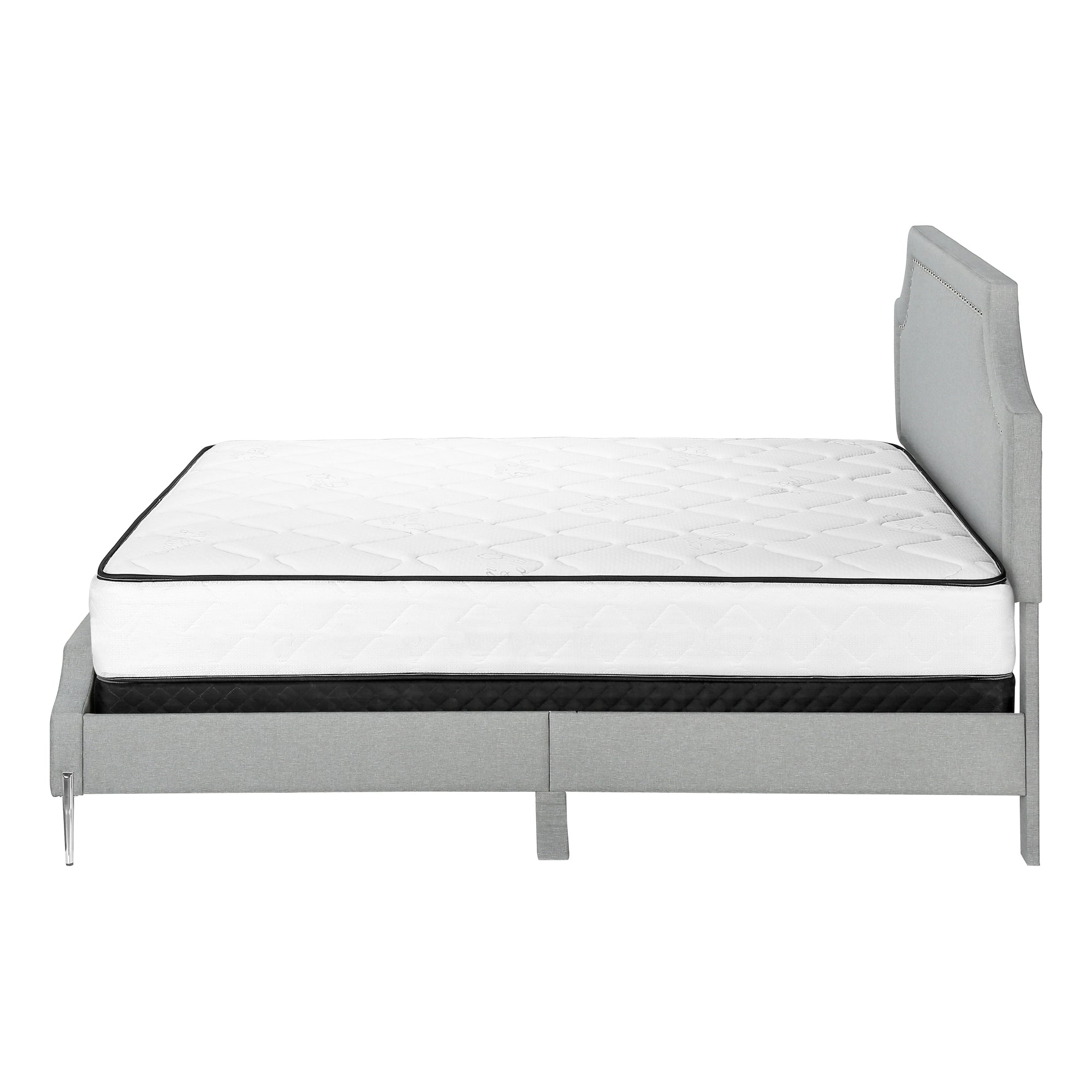 Bed - Queen Size / Grey Linen With Chrome Metal Legs-Standard Beds-DECOROLALA