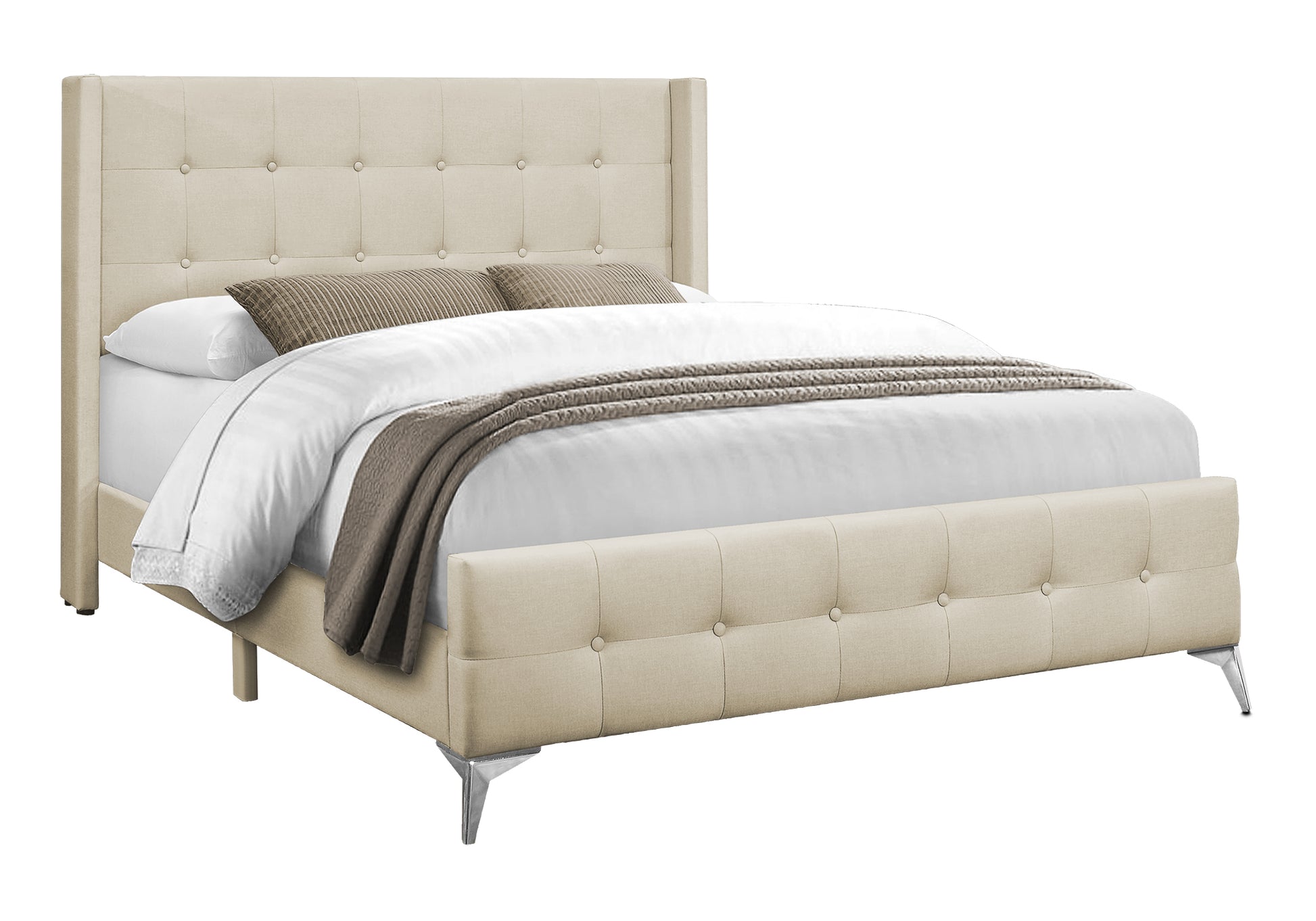Bed - Queen Size / Grey Linen With Chrome Metal Legs-Standard Beds-DECOROLALA
