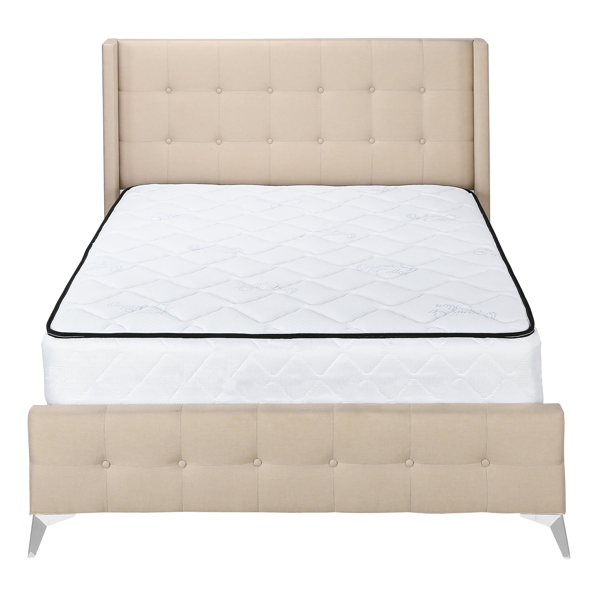 Bed - Queen Size / Grey Linen With Chrome Metal Legs-Standard Beds-DECOROLALA
