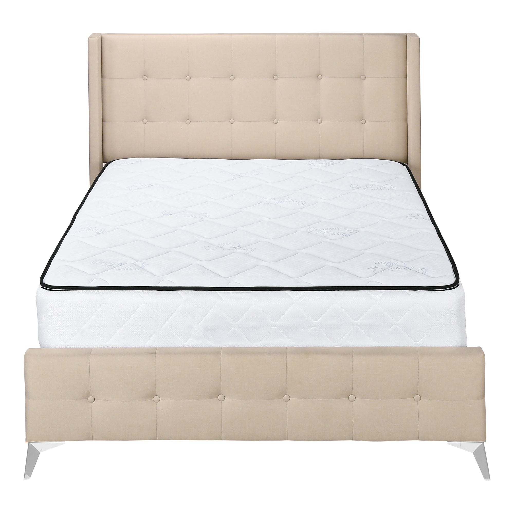 Bed - Queen Size / Grey Linen With Chrome Metal Legs-Standard Beds-DECOROLALA