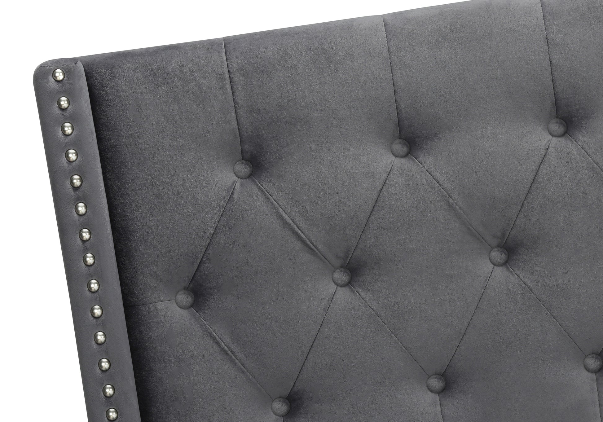 Bed - Queen Size / Grey Linen With Chrome Trim-Standard Beds-DECOROLALA