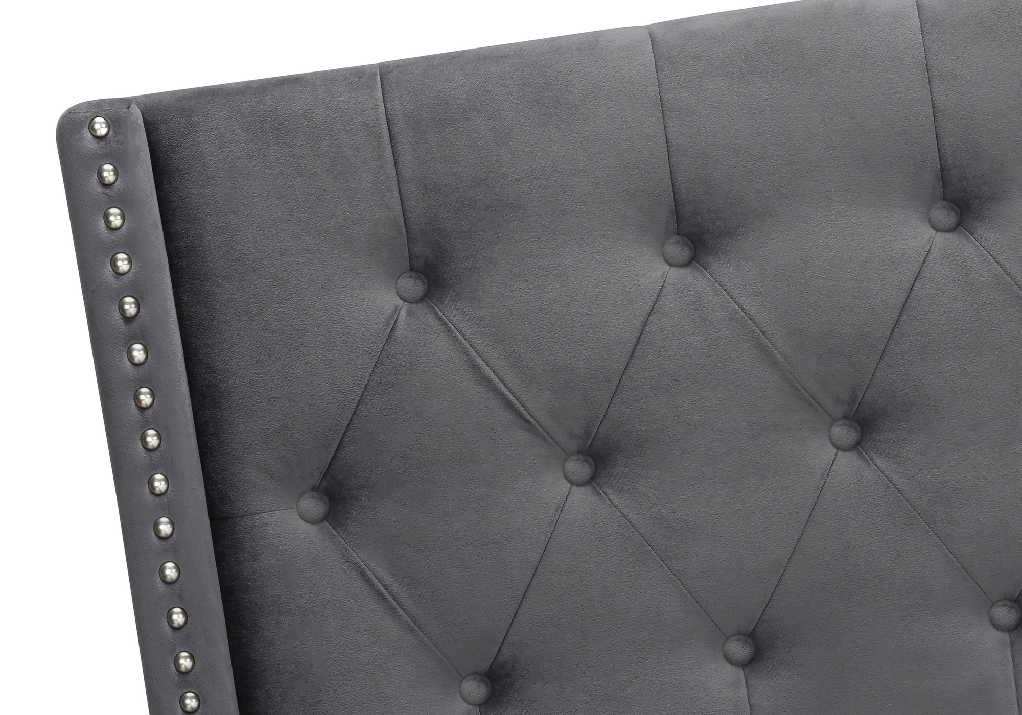 Bed - Queen Size / Grey Linen With Chrome Trim-Standard Beds-DECOROLALA