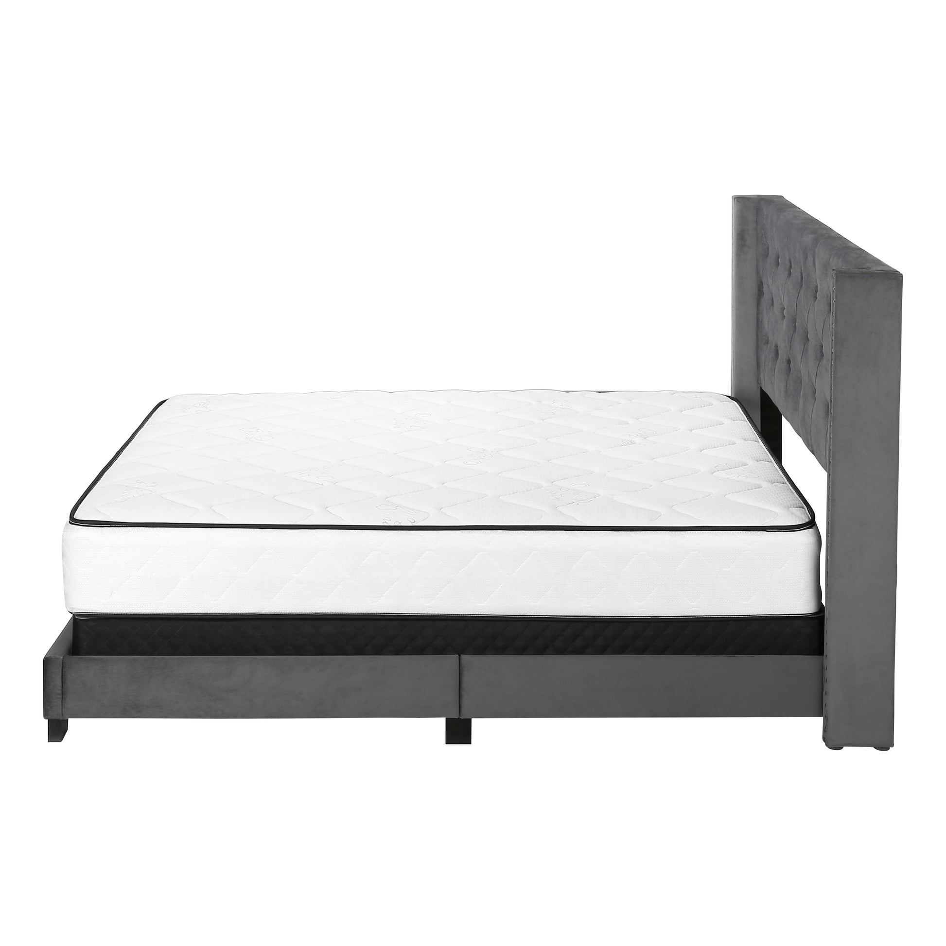 Bed - Queen Size / Grey Linen With Chrome Trim-Standard Beds-DECOROLALA