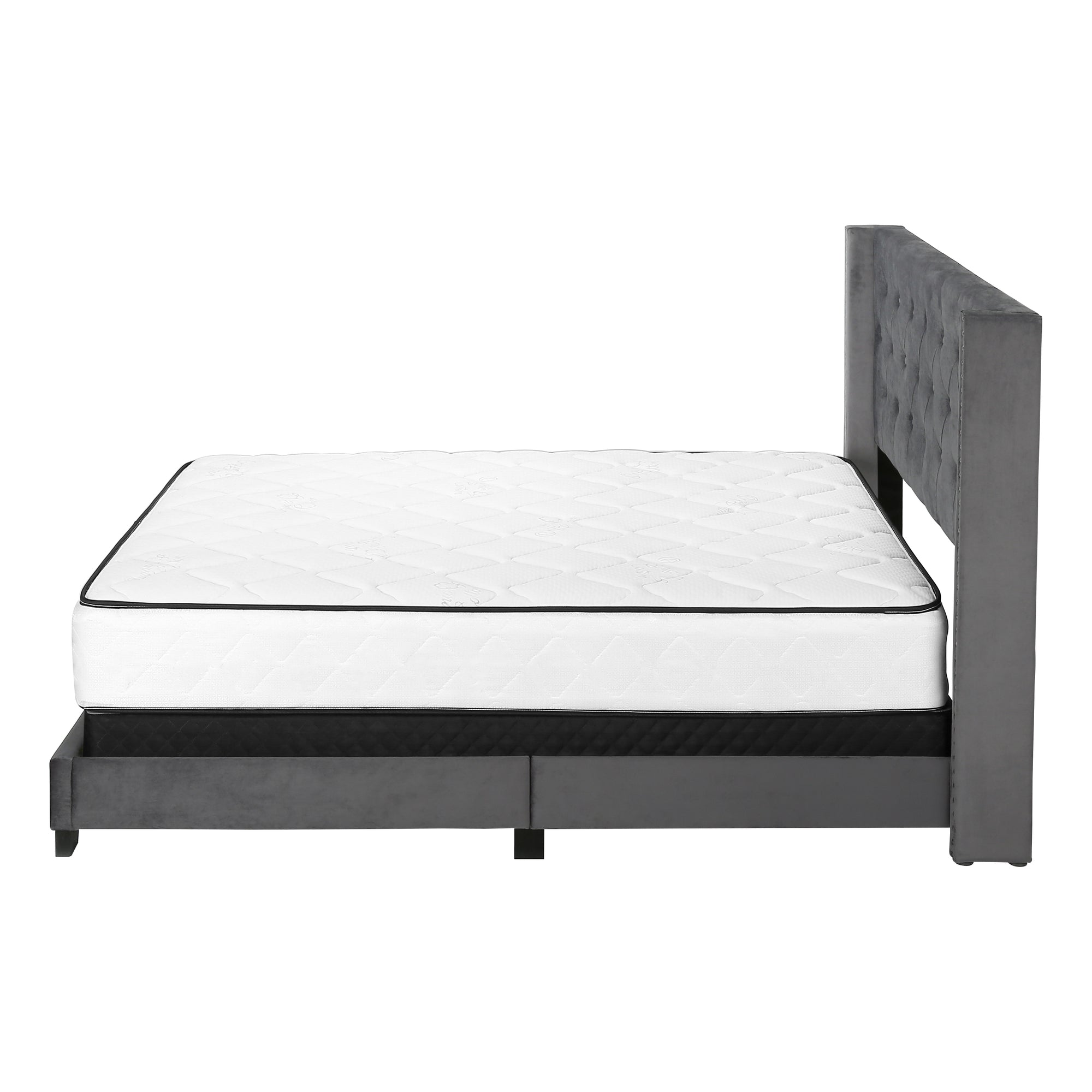 Bed - Queen Size / Grey Linen With Chrome Trim-Standard Beds-DECOROLALA