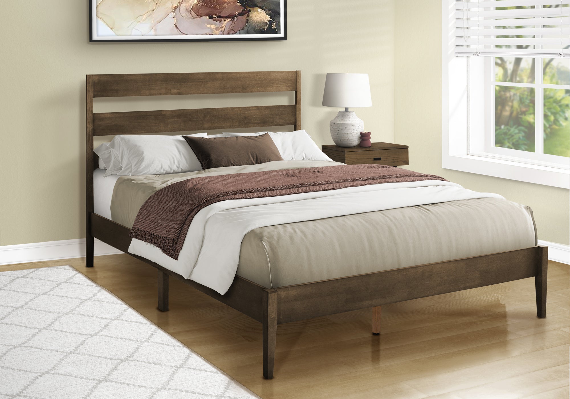 Bed - Queen Size / Grey Solid Wood Platform-Standard Beds-DECOROLALA