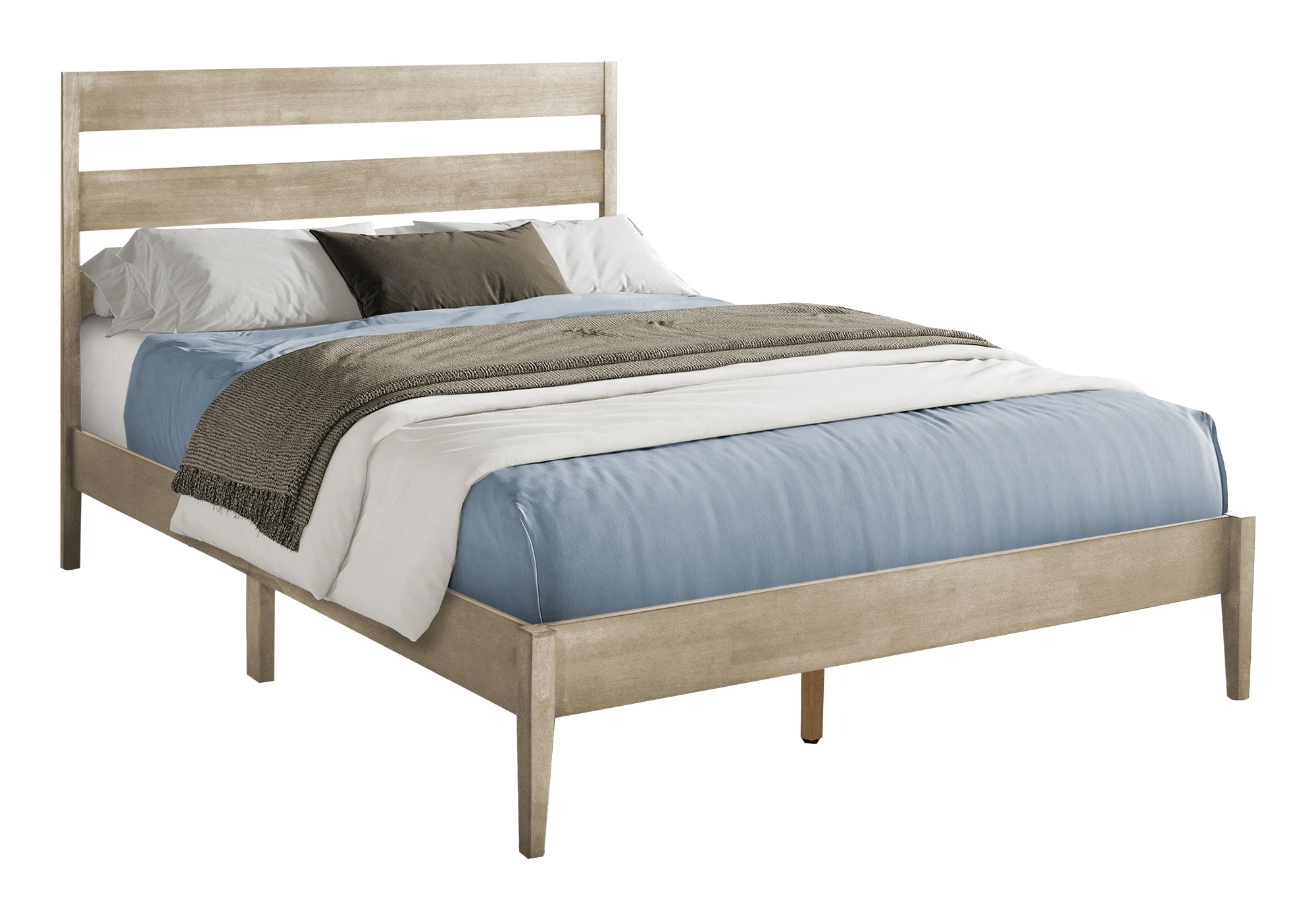 Bed - Queen Size / Grey Solid Wood Platform-Standard Beds-DECOROLALA