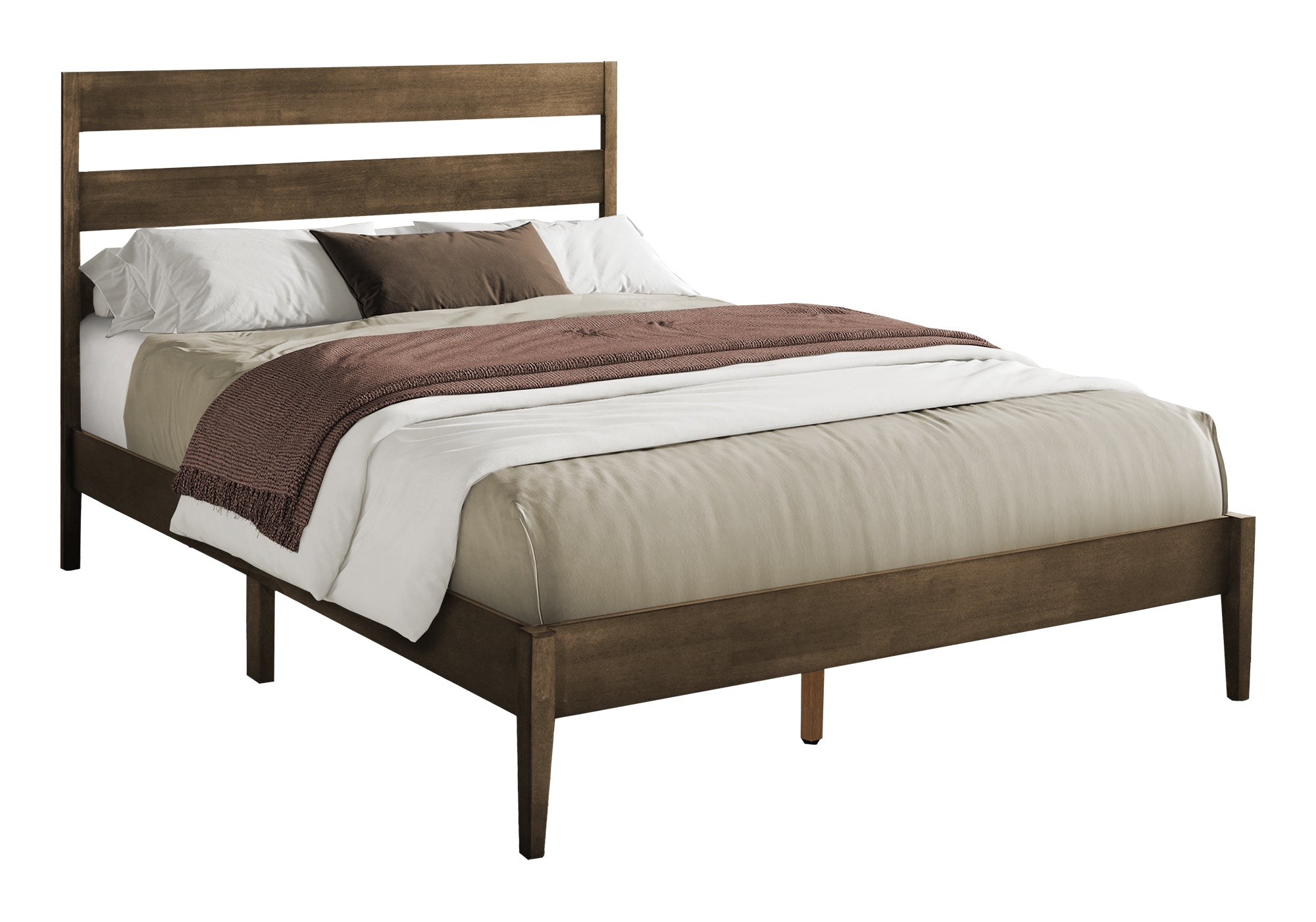 Bed - Queen Size / Grey Solid Wood Platform-Standard Beds-DECOROLALA