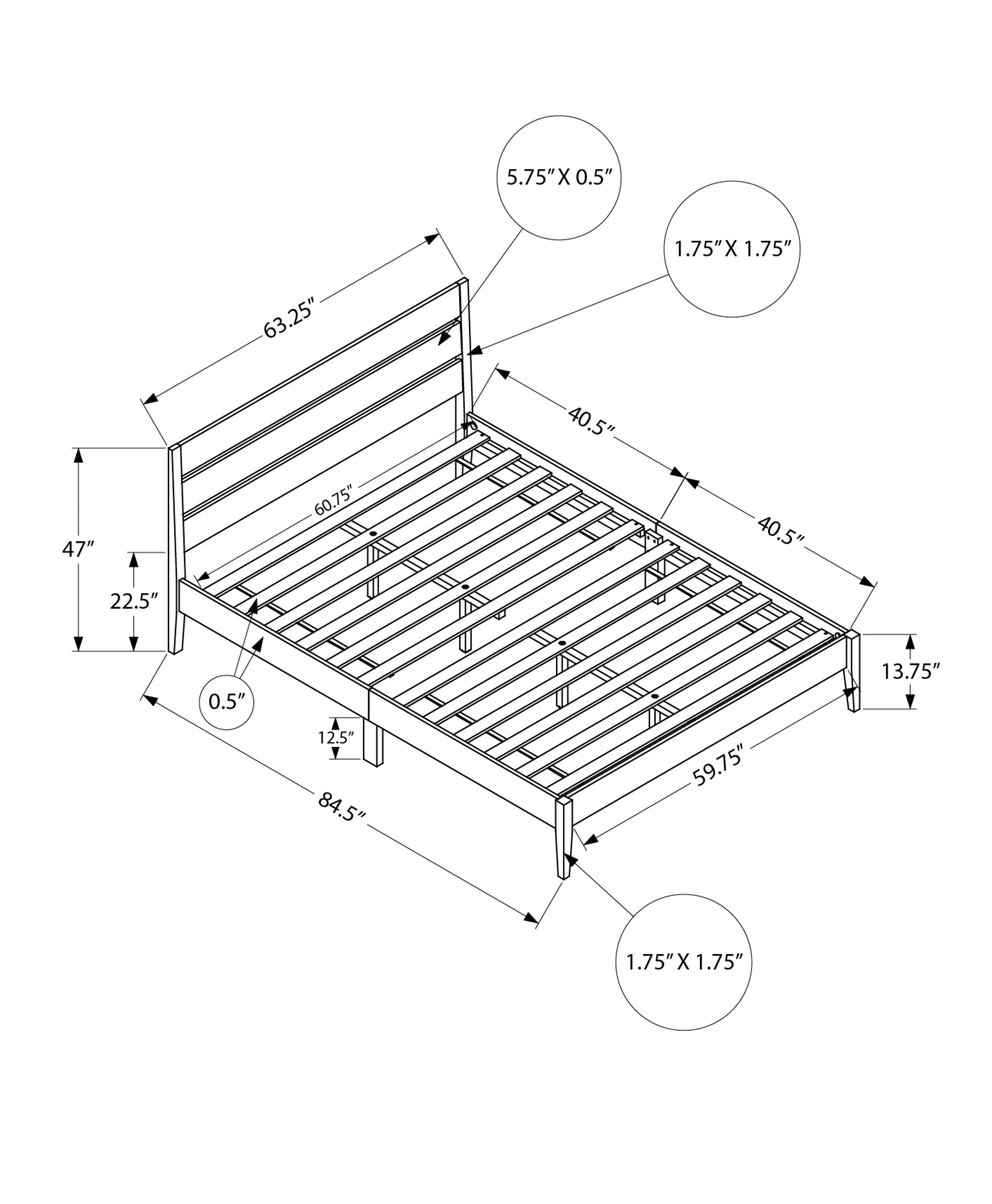 Bed - Queen Size / Grey Solid Wood Platform-Standard Beds-DECOROLALA