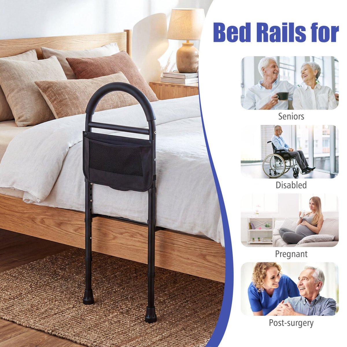 Bed Rails for Elderly Adults Safety Height Adjustable Bed Assist Railings-Health Care-DECOROLALA
