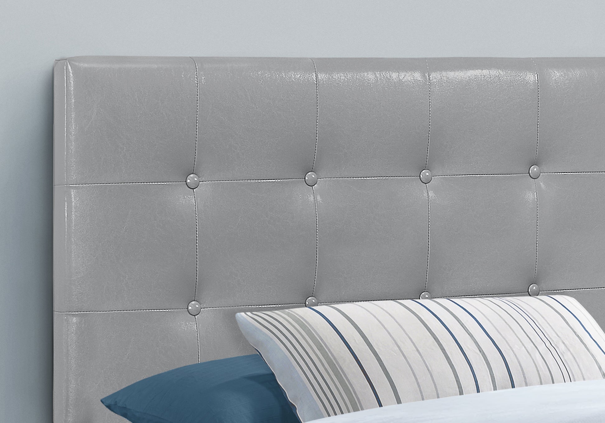 Bed - Twin Grey Leather-Look Headboard-Bed-DECOROLALA