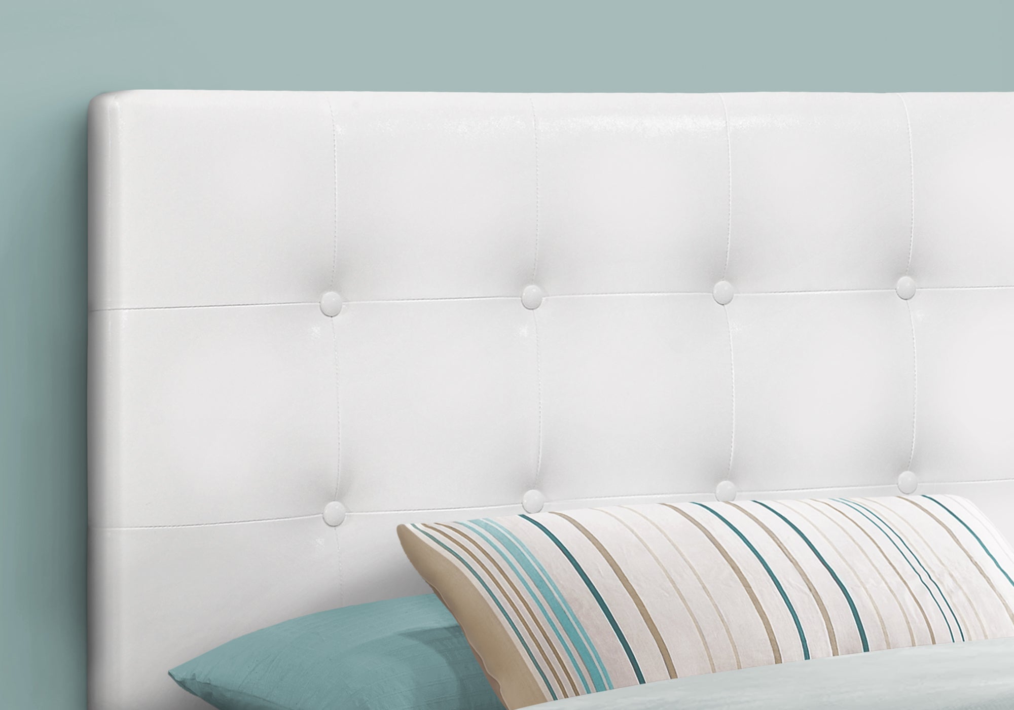 Bed - Twin Grey Leather-Look Headboard-Bed-DECOROLALA
