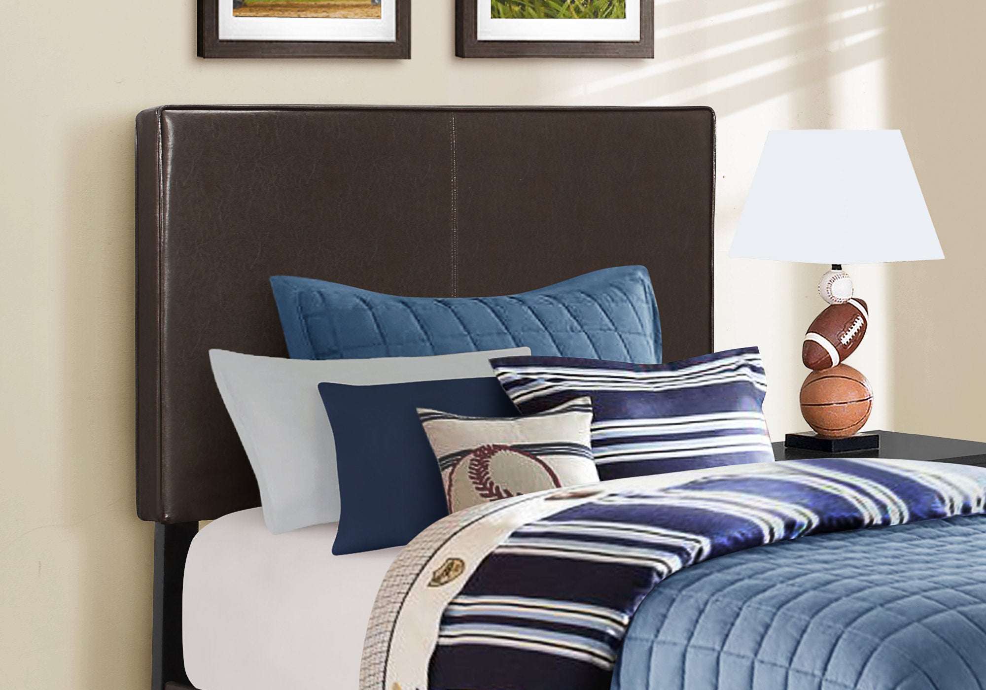 Bed - Twin Size / Dark Brown Leather-Look-Standard Beds-DECOROLALA