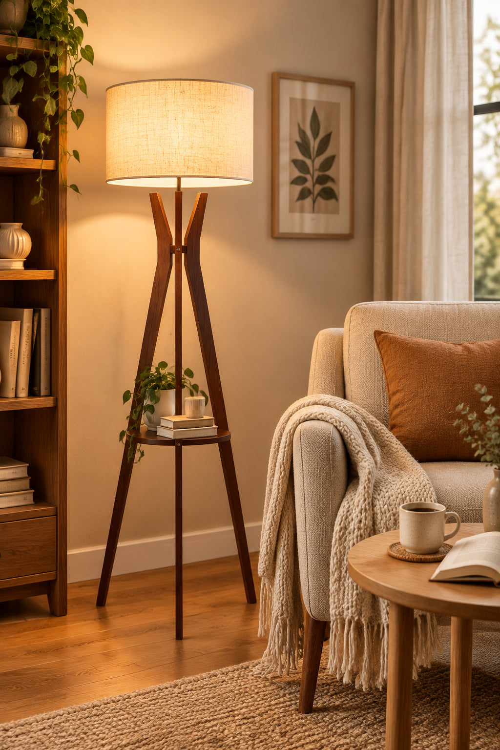 Bedford Floor Lamp - Walnut Shelf Storage-Lighting-DECOROLALA