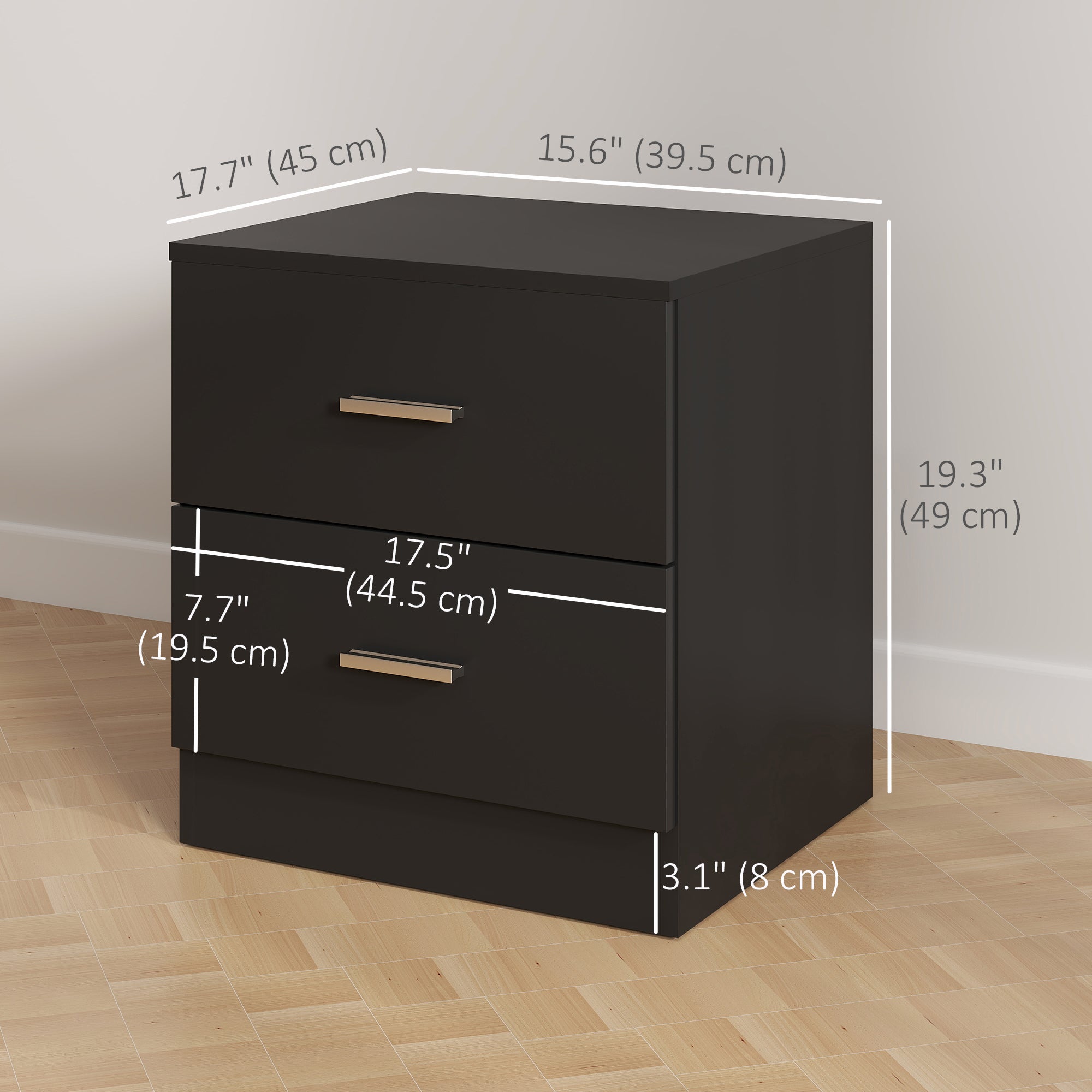 Bedside Table - Modern 2-Drawer Nightstand Black 19" H-Home Furnishings > Bedroom Furniture > Bedside Tables-DECOROLALA