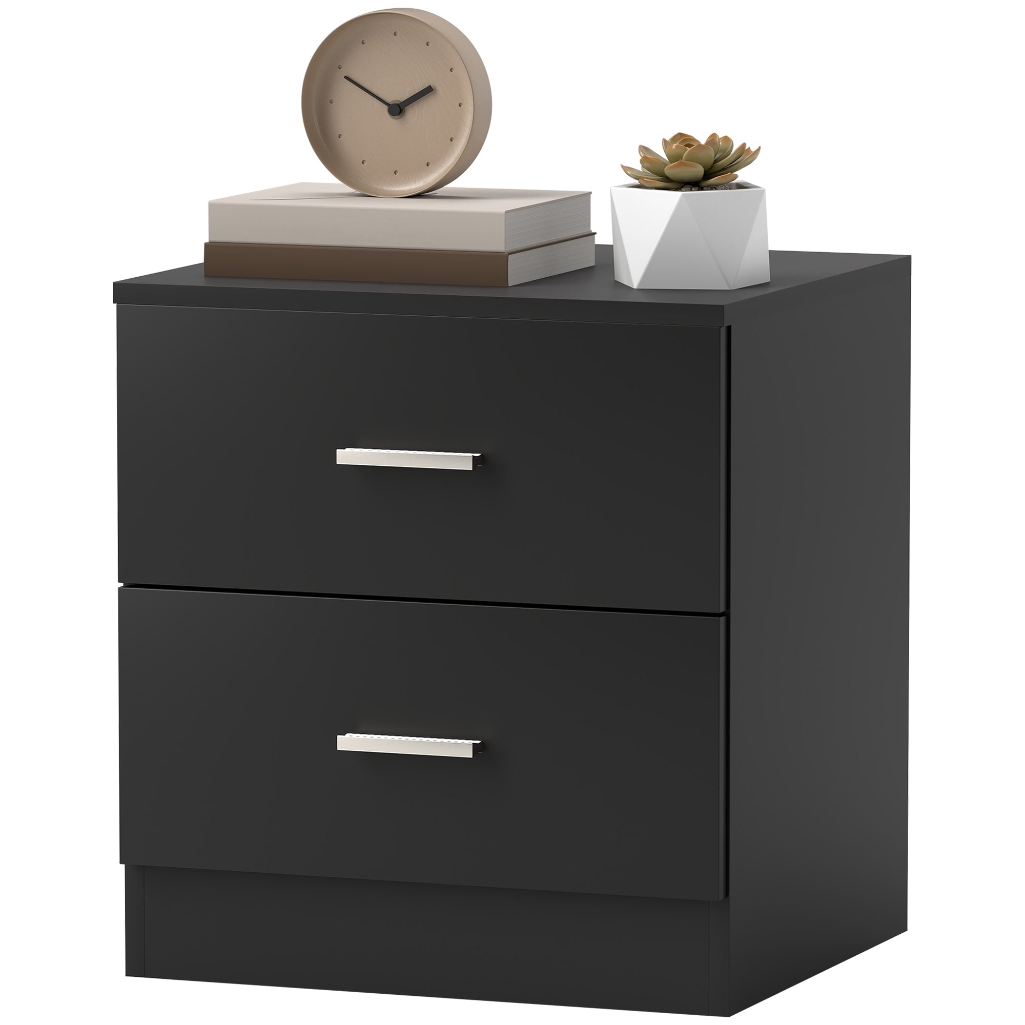 Bedside Table - Modern 2-Drawer Nightstand Black 19" H-Home Furnishings > Bedroom Furniture > Bedside Tables-DECOROLALA
