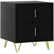 Bedside Table, Modern Nightstand with 2 Drawers, Side End Table with Metal Legs for Living Room, Bedroom, Black-Home Furnishings > Bedroom Furniture > Bedside Tables-DECOROLALA