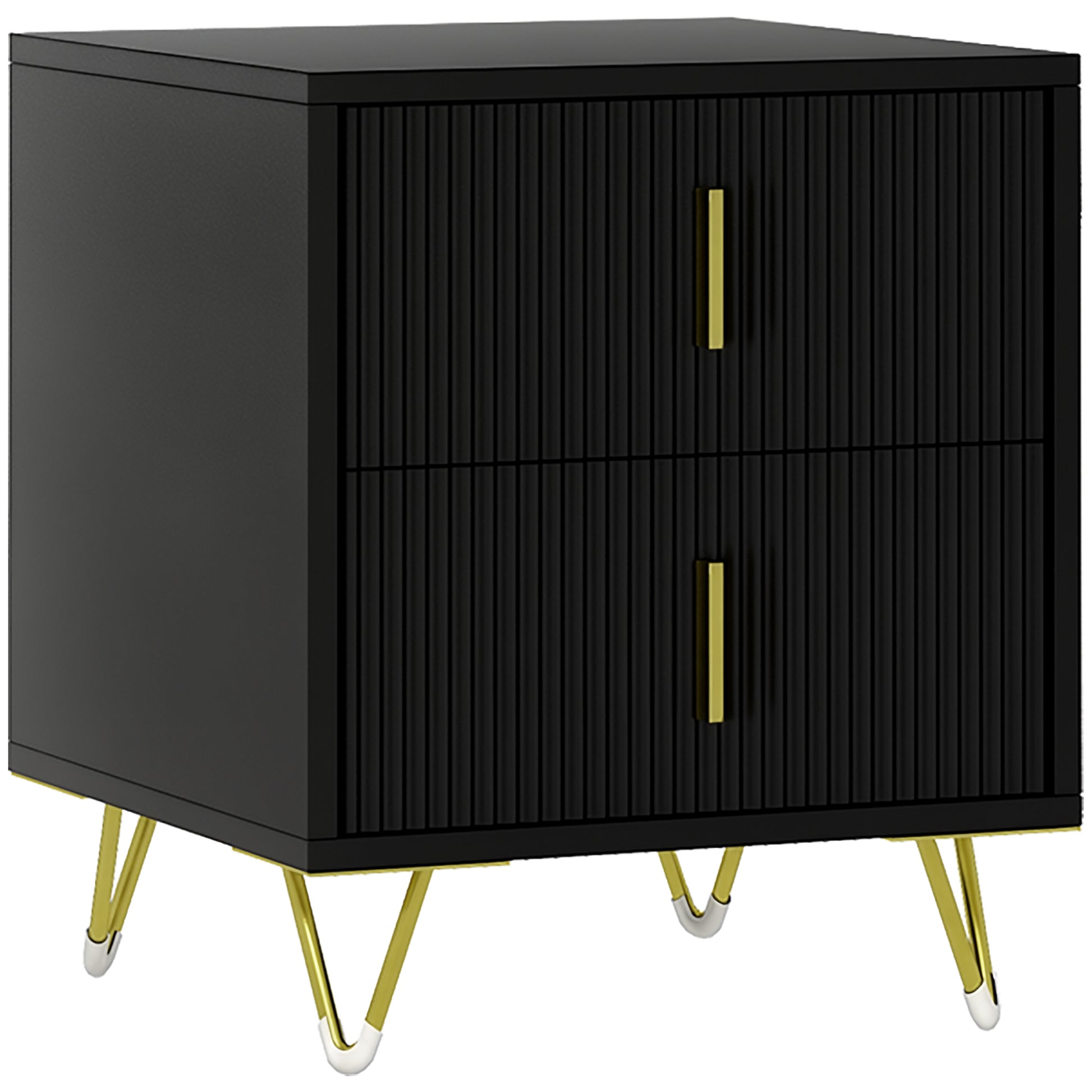 Bedside Table, Modern Nightstand with 2 Drawers, Side End Table with Metal Legs for Living Room, Bedroom, Black-Home Furnishings > Bedroom Furniture > Bedside Tables-DECOROLALA