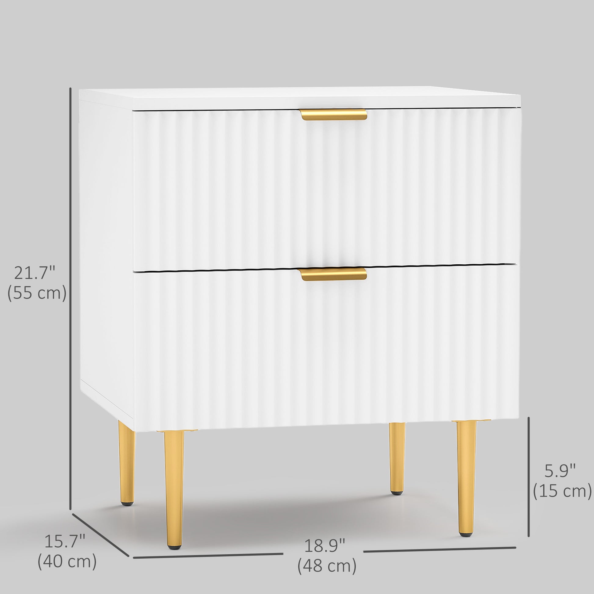Bedside Table, Modern Nightstand with 2 Drawers, Side End Table with Metal Legs for Living Room, Bedroom, White-Home Furnishings > Bedroom Furniture > Bedside Tables-DECOROLALA