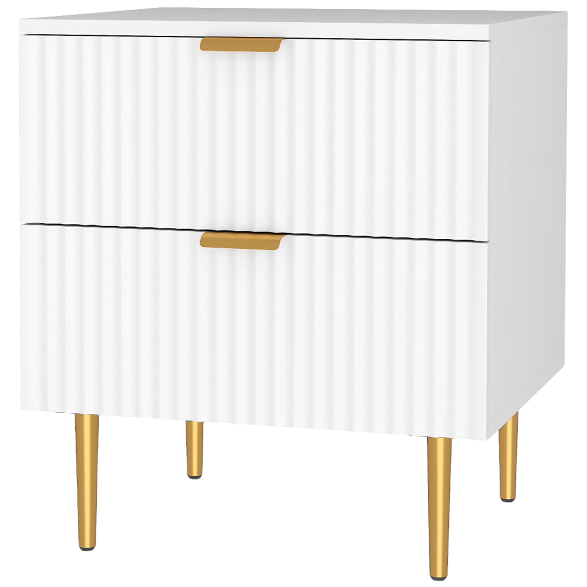 Bedside Table, Modern Nightstand with 2 Drawers, Side End Table with Metal Legs for Living Room, Bedroom, White-Home Furnishings > Bedroom Furniture > Bedside Tables-DECOROLALA