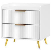 Bedside Table, Nightstand with 2 Drawers, Side End Table with Metal Legs for Bedroom, White-Home Furnishings > Bedroom Furniture > Bedside Tables-DECOROLALA