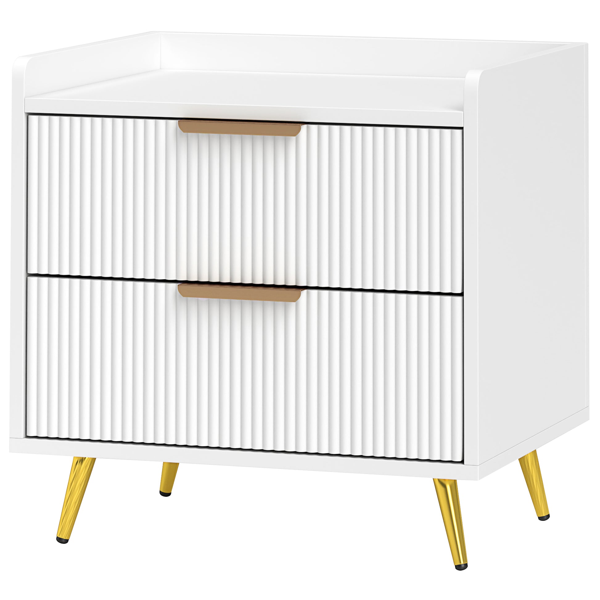 Bedside Table, Nightstand with 2 Drawers, Side End Table with Metal Legs for Bedroom, White-Home Furnishings > Bedroom Furniture > Bedside Tables-DECOROLALA