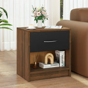 Bedside Table Nightstand with Drawer and Open Storage Shelf-Brown-Nightstands-DECOROLALA