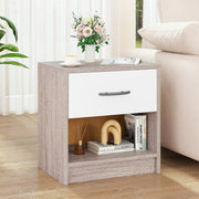 Bedside Table Nightstand with Drawer and Open Storage Shelf-Light Gray-Nightstands-DECOROLALA