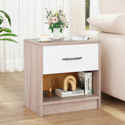 Bedside Table Nightstand with Drawer and Open Storage Shelf-Natural & White-Nightstands-DECOROLALA