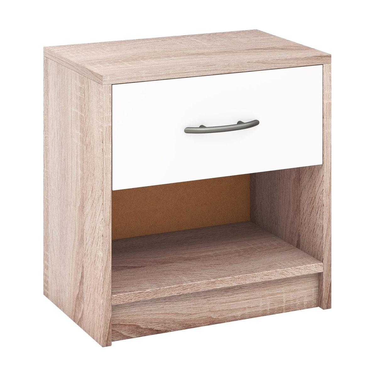 Bedside Table Nightstand with Drawer and Open Storage Shelf-Natural & White-Nightstands-DECOROLALA