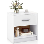 Bedside Table Nightstand with Drawer and Open Storage Shelf-White-Nightstands-DECOROLALA