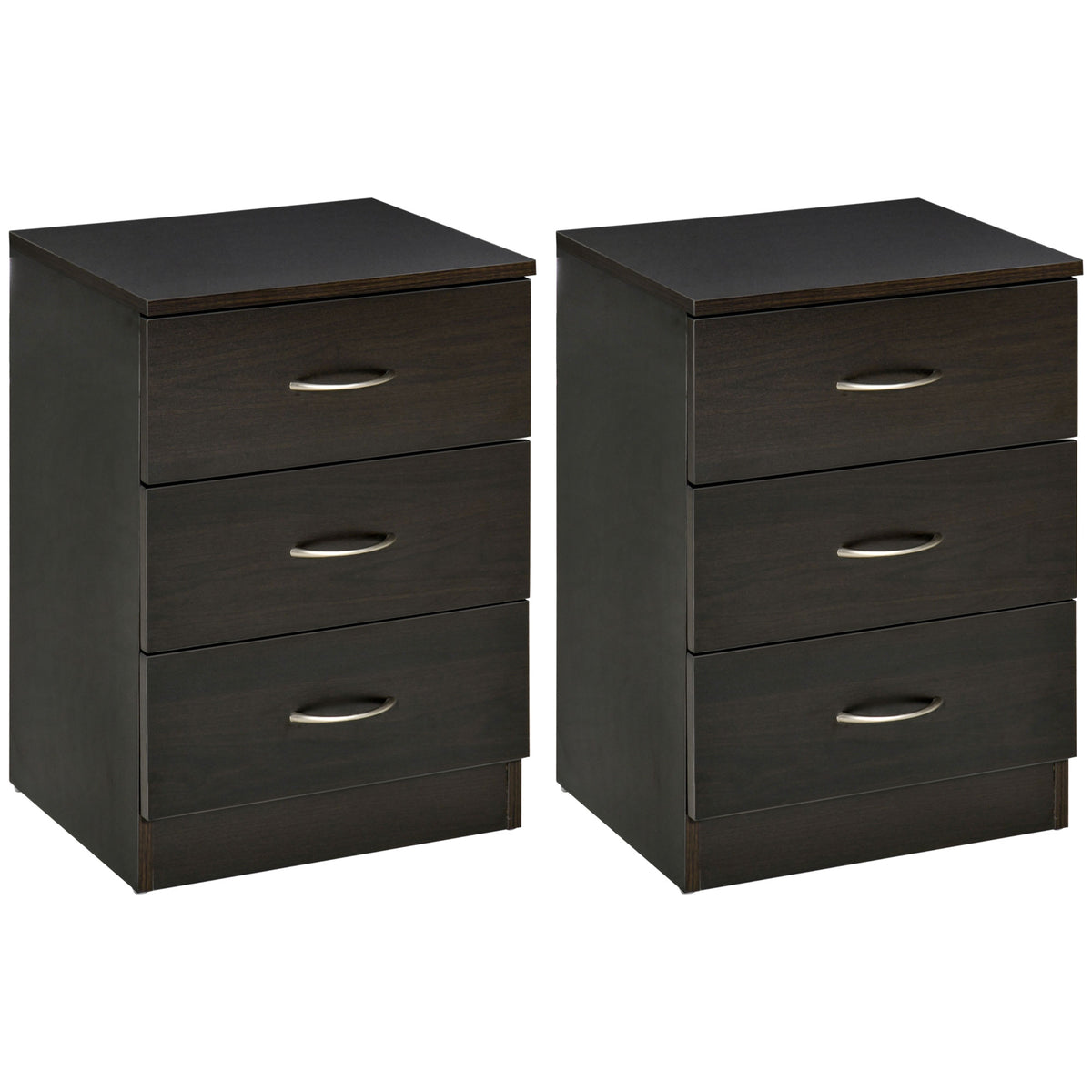 Bedside Table Set of 2 - 3 Drawers Dark Brown Wood-DECOROLALA