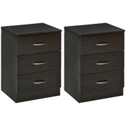 Bedside Table Set of 2 - 3 Drawers Dark Brown Wood-DECOROLALA