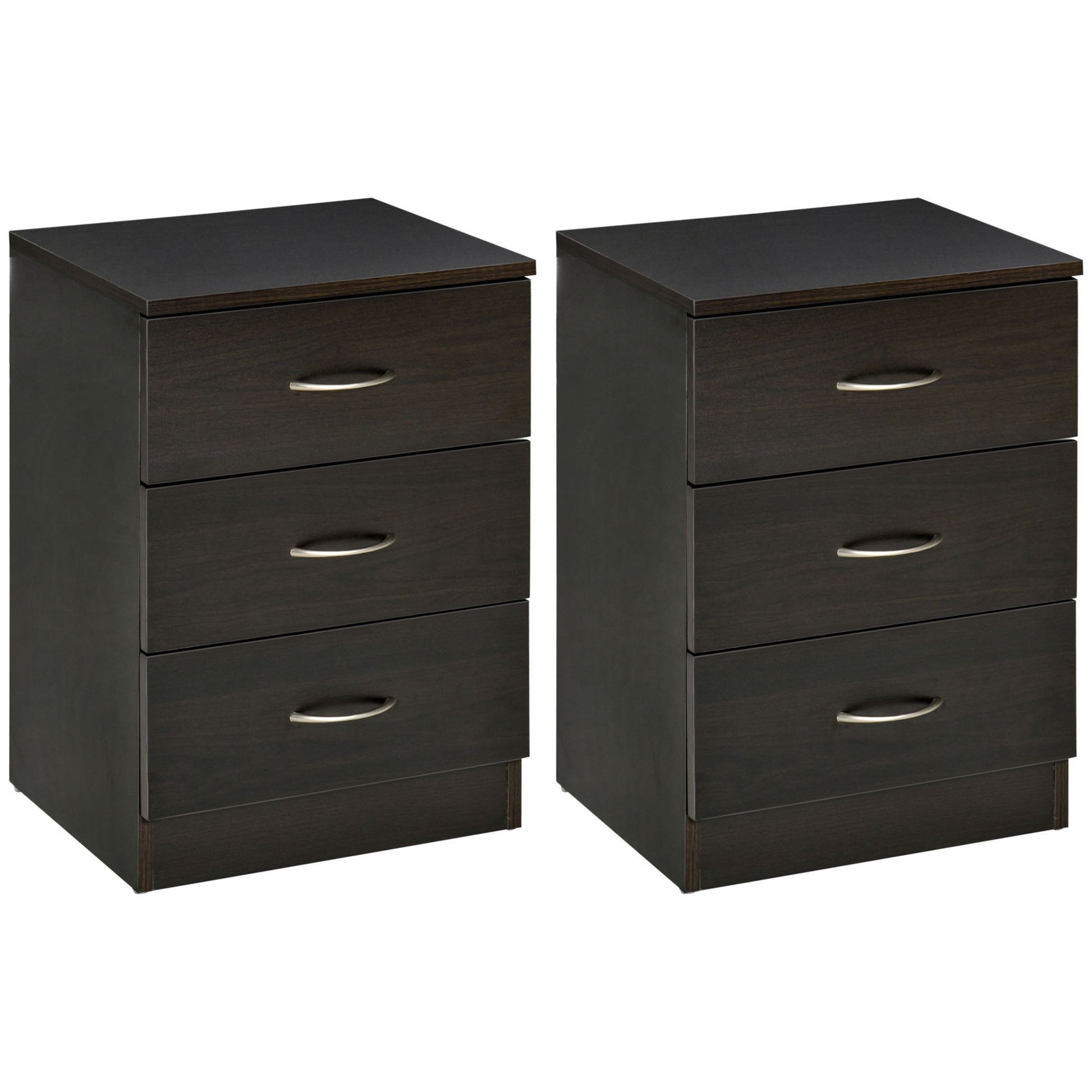 Bedside Table Set of 2 - 3 Drawers Dark Brown Wood-DECOROLALA