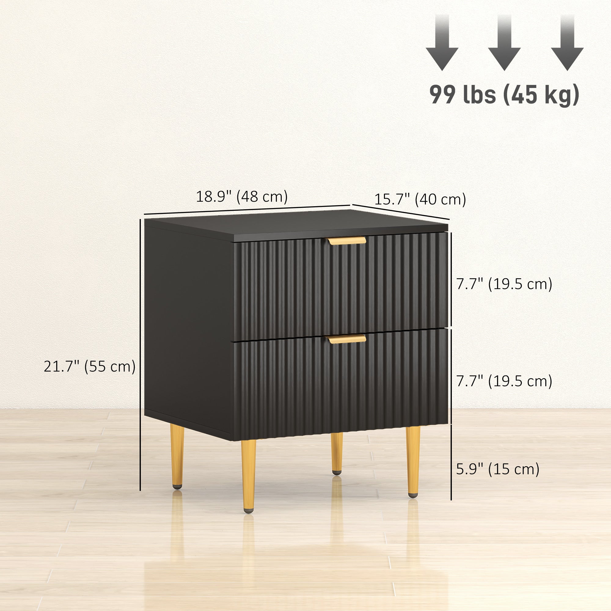 Bedside Table Set of 2 - Black Modern Nightstands with 2 Drawers-DECOROLALA