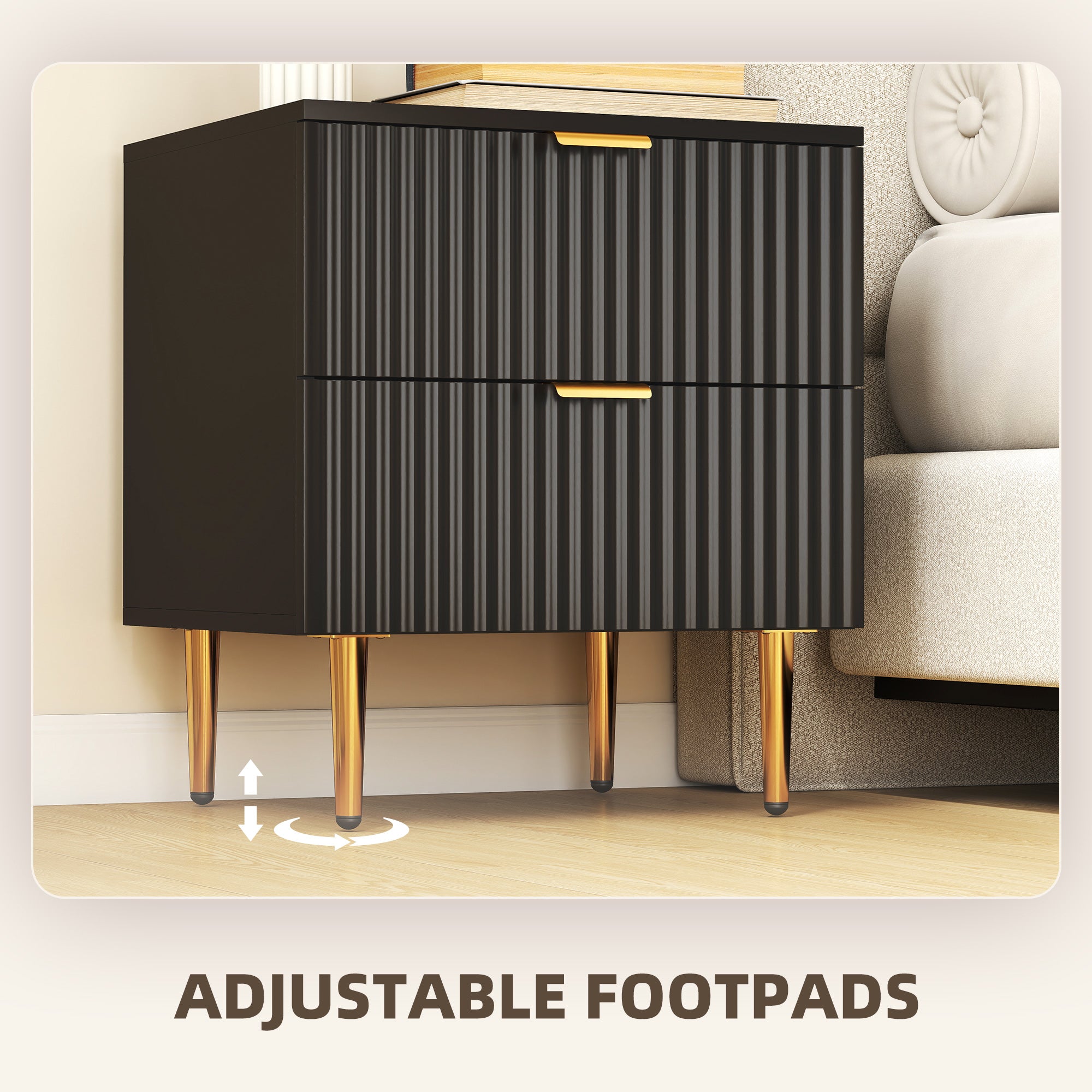 Bedside Table Set of 2 - Black Modern Nightstands with 2 Drawers-DECOROLALA