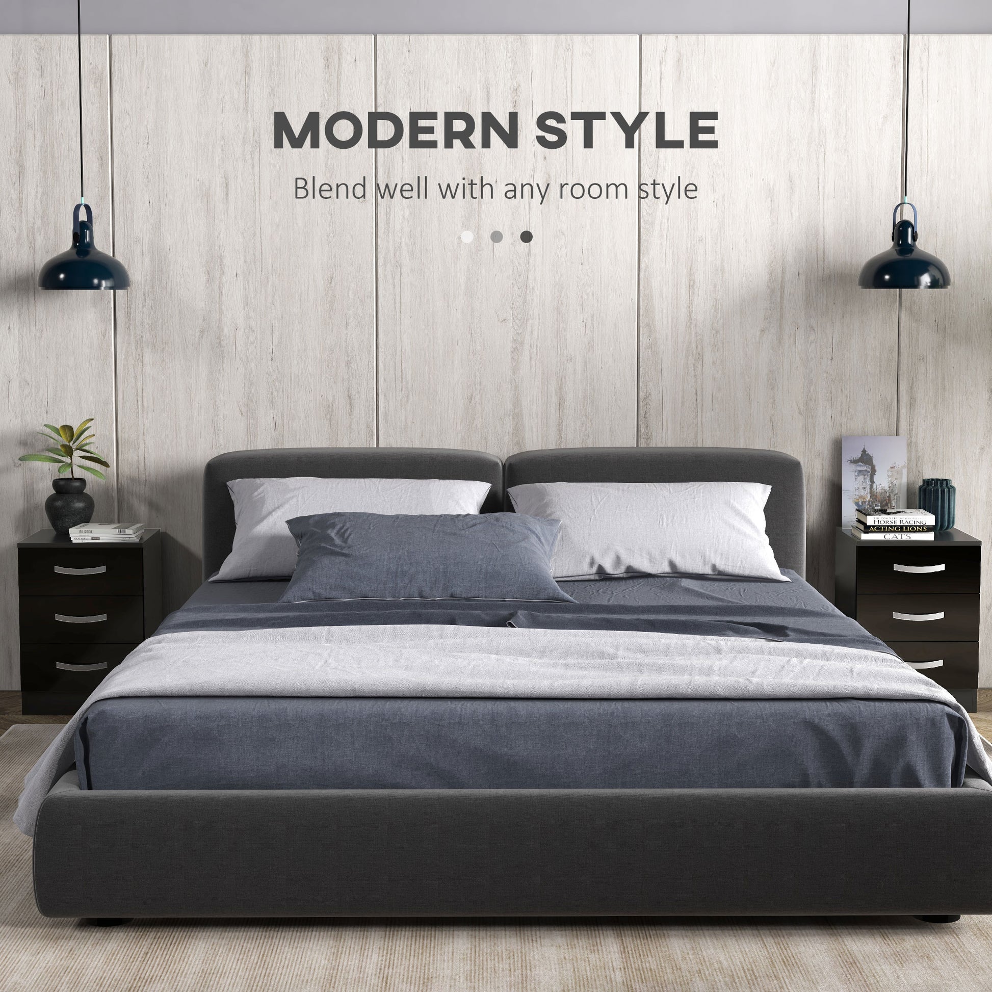 Bedside Table Set of 2, Modern Nightstand with Drawers and High Gloss Fronts, Night Table for Bedroom, Black-Home Furnishings > Bedroom Furniture > Bedside Tables-DECOROLALA