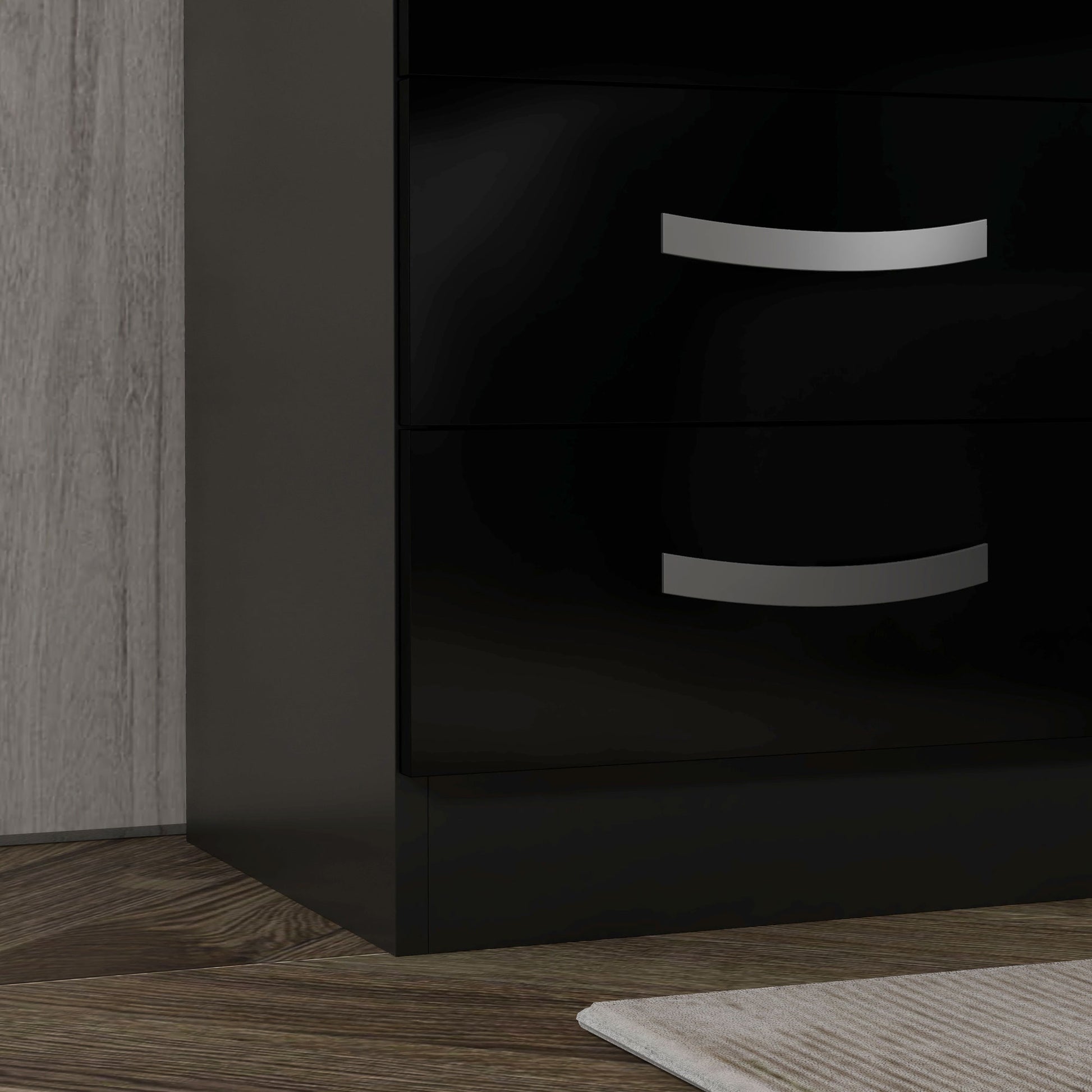 Bedside Table Set of 2, Modern Nightstand with Drawers and High Gloss Fronts, Night Table for Bedroom, Black-Home Furnishings > Bedroom Furniture > Bedside Tables-DECOROLALA