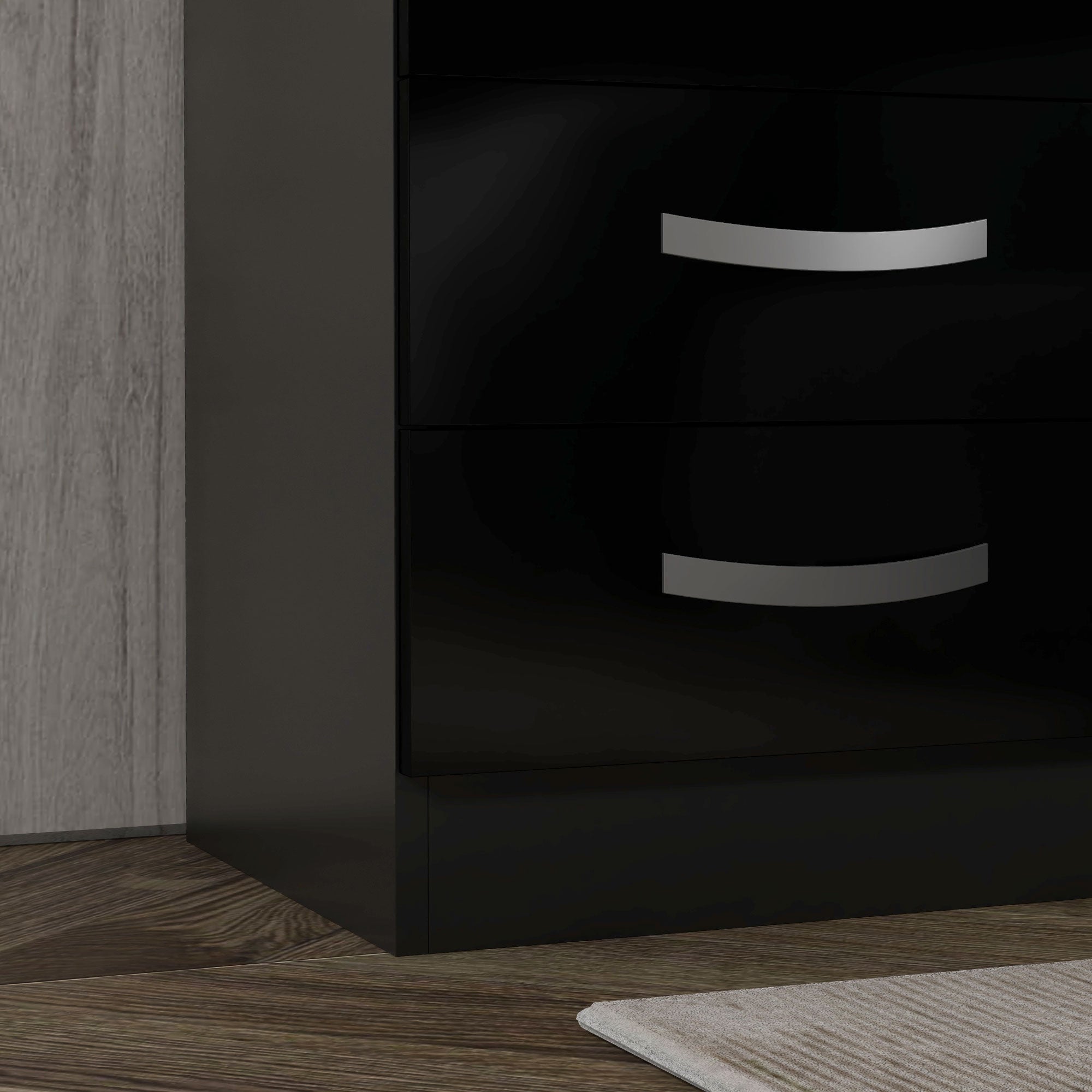 Bedside Table Set of 2, Modern Nightstand with Drawers and High Gloss Fronts, Night Table for Bedroom, Black-Home Furnishings > Bedroom Furniture > Bedside Tables-DECOROLALA