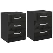 Bedside Table Set of 2, Modern Nightstand with Drawers and High Gloss Fronts, Night Table for Bedroom, Black-Home Furnishings > Bedroom Furniture > Bedside Tables-DECOROLALA