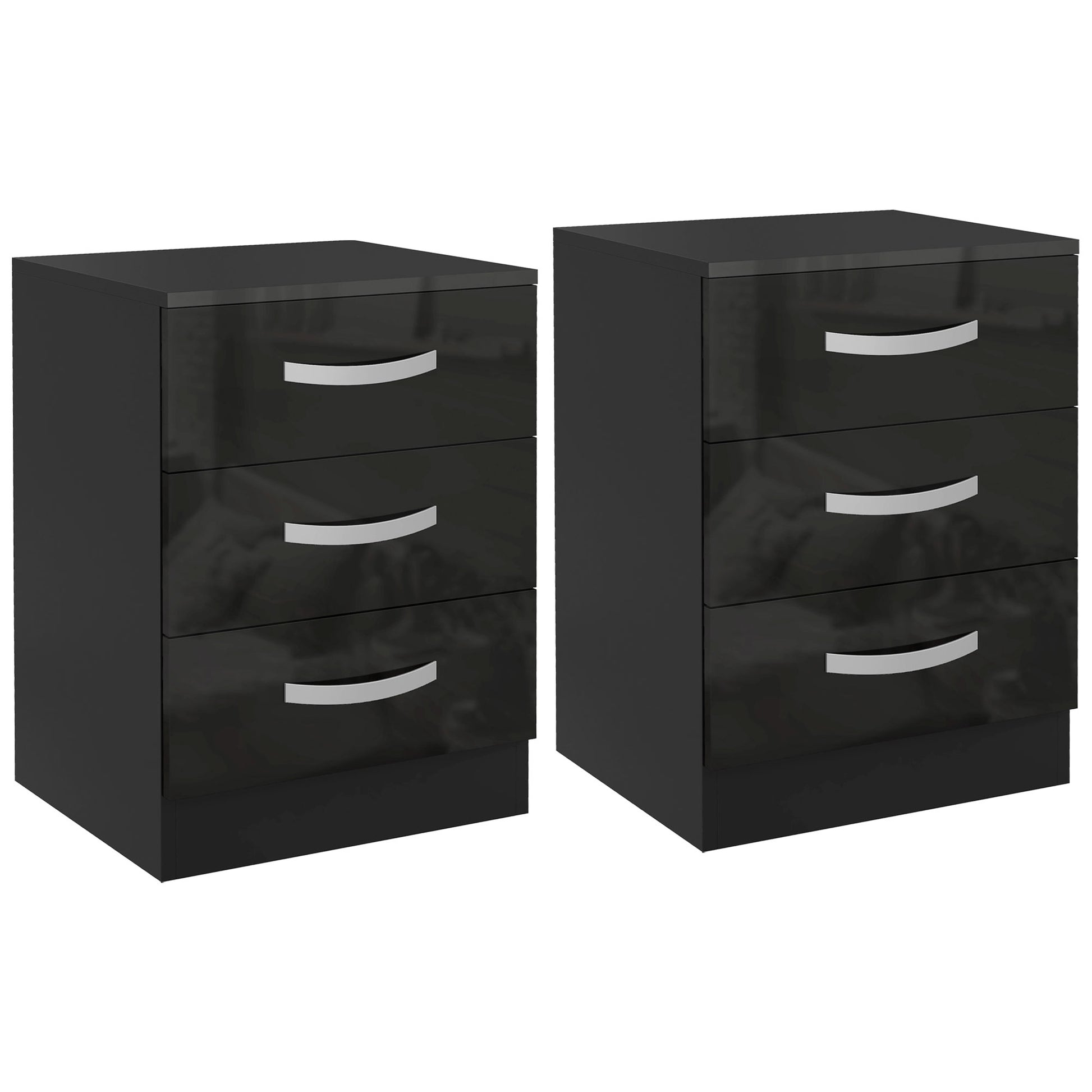 Bedside Table Set of 2, Modern Nightstand with Drawers and High Gloss Fronts, Night Table for Bedroom, Black-Home Furnishings > Bedroom Furniture > Bedside Tables-DECOROLALA
