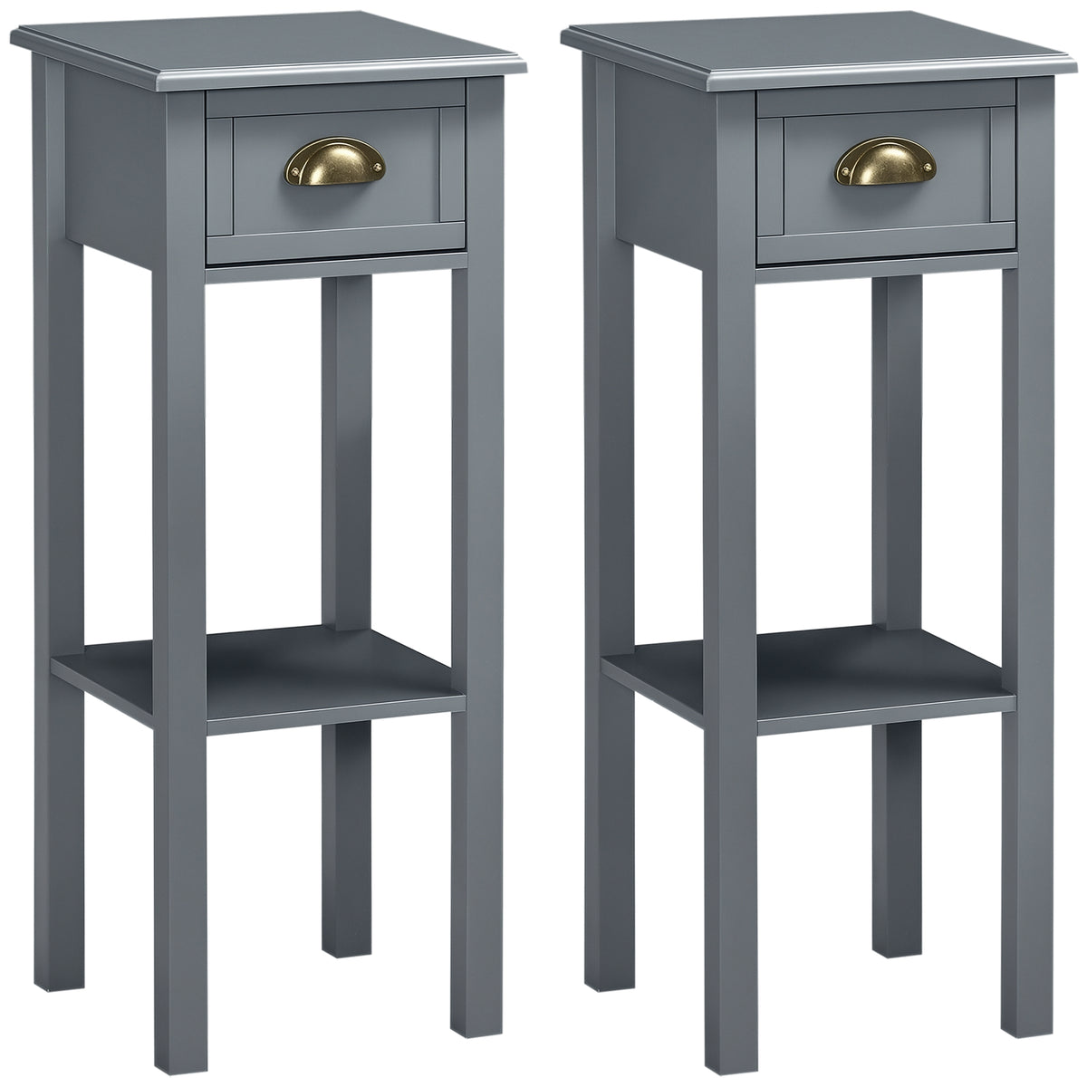 Bedside Table Set of 2 - Narrow Nightstand with Drawer, Grey-End & Side Tables-DECOROLALA