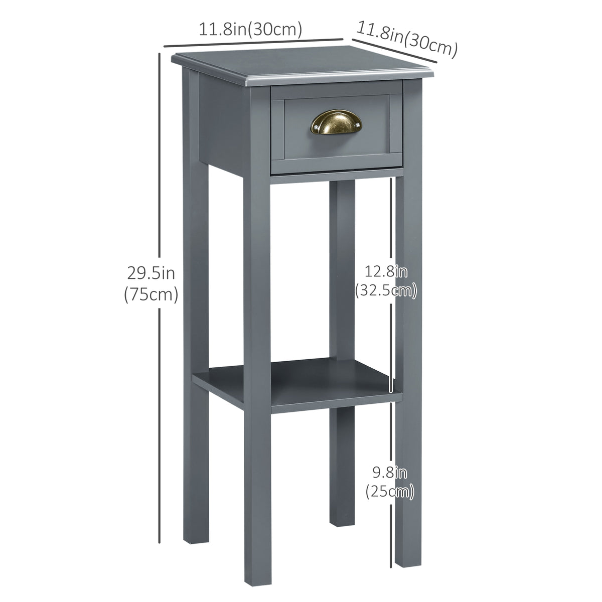 Bedside Table Set of 2 - Narrow Nightstand with Drawer, Grey-End & Side Tables-DECOROLALA