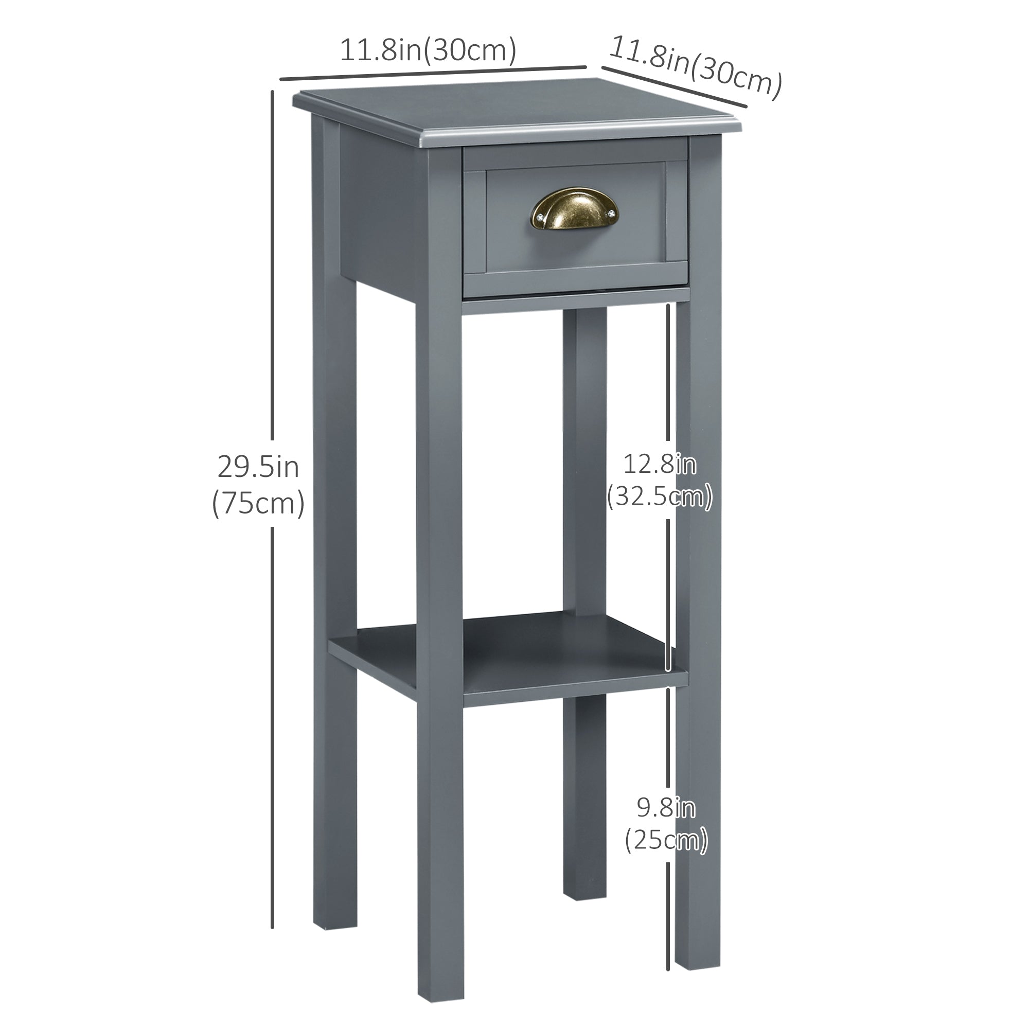 Bedside Table Set of 2 - Narrow Nightstand with Drawer, Grey-Home Furnishings > Living Room Furniture > Side¬†Tables-DECOROLALA