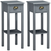 Bedside Table Set of 2, Narrow Side Table with Drawer and Shelf, 2 Tier Tall Nightstand for Bedroom, Grey-Home Furnishings > Living Room Furniture > Side¬†Tables-DECOROLALA
