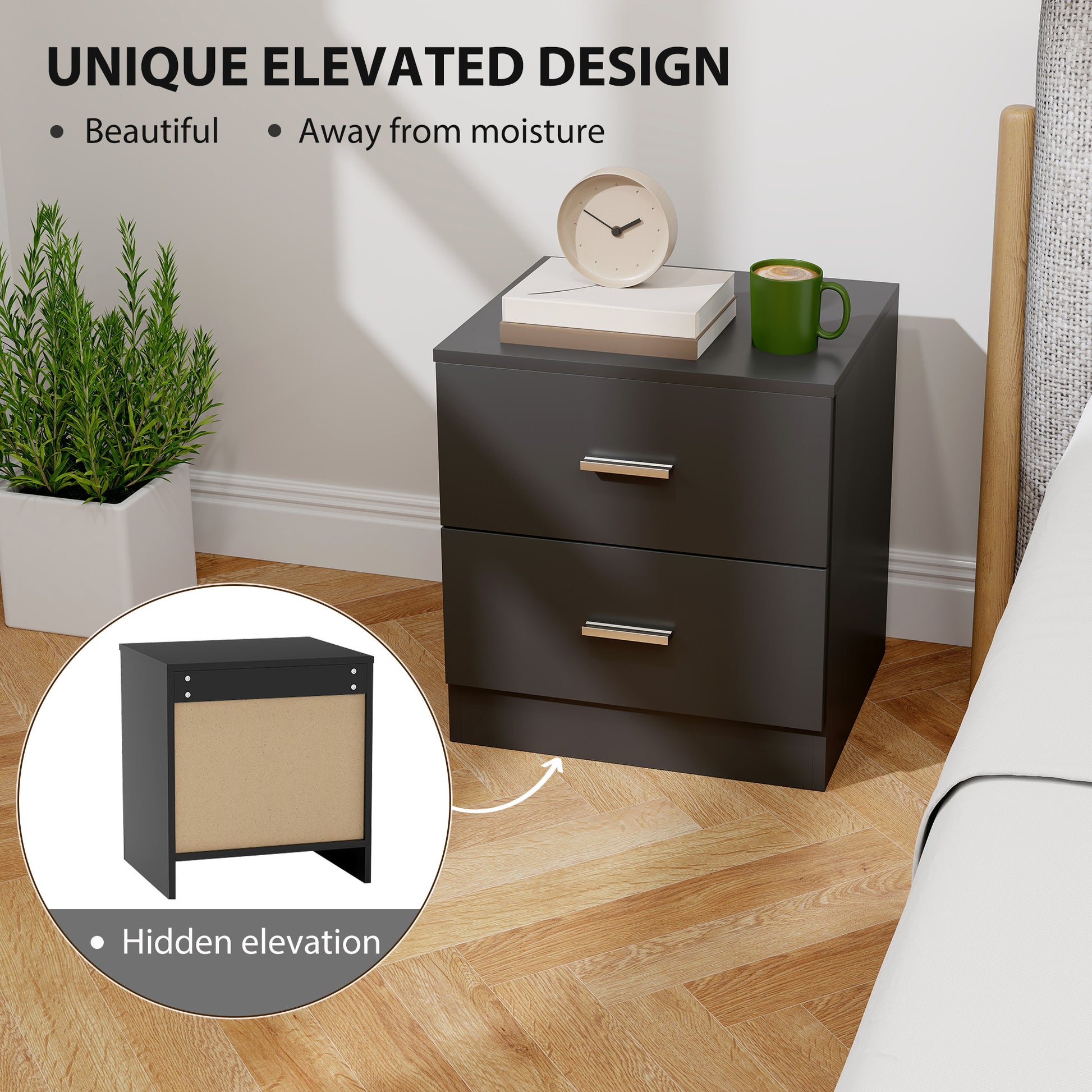 Bedside Table with 2 Drawers, Modern Nightstand for Bedroom, Black-Home Furnishings > Bedroom Furniture > Bedside Tables-DECOROLALA