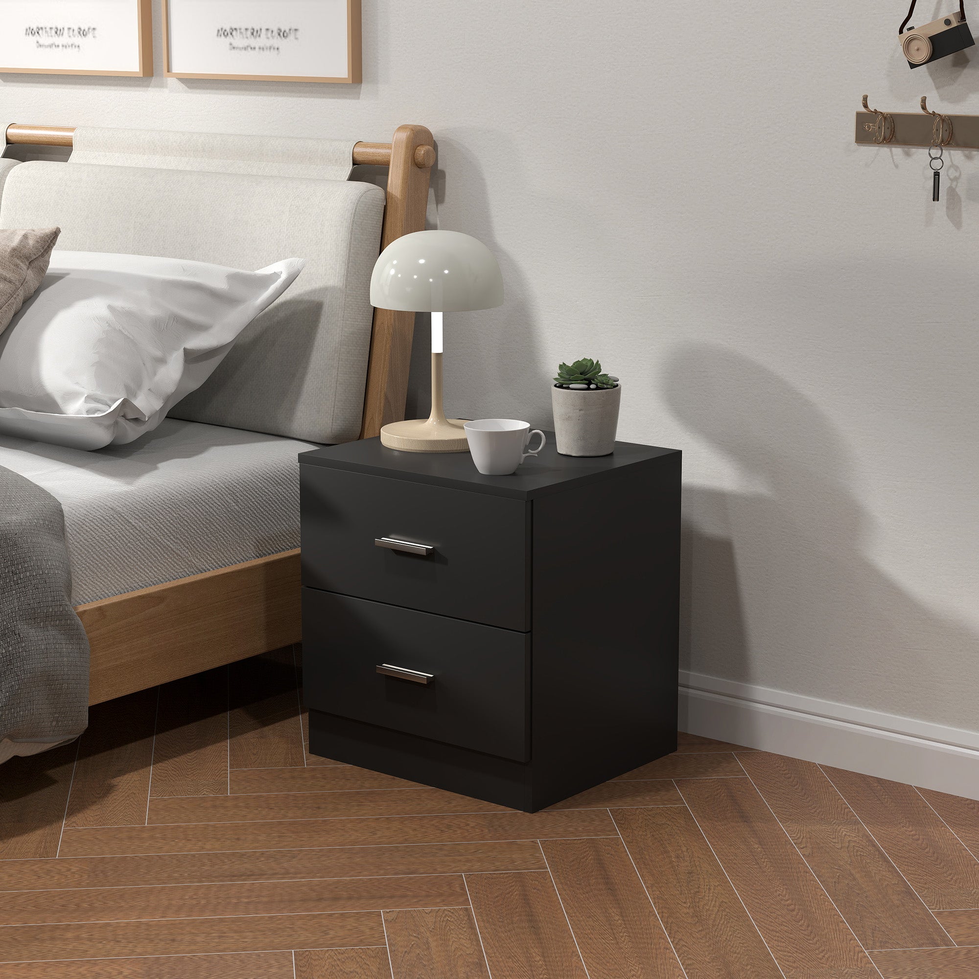 Bedside Table with 2 Drawers, Modern Nightstand for Bedroom, Black-Home Furnishings > Bedroom Furniture > Bedside Tables-DECOROLALA