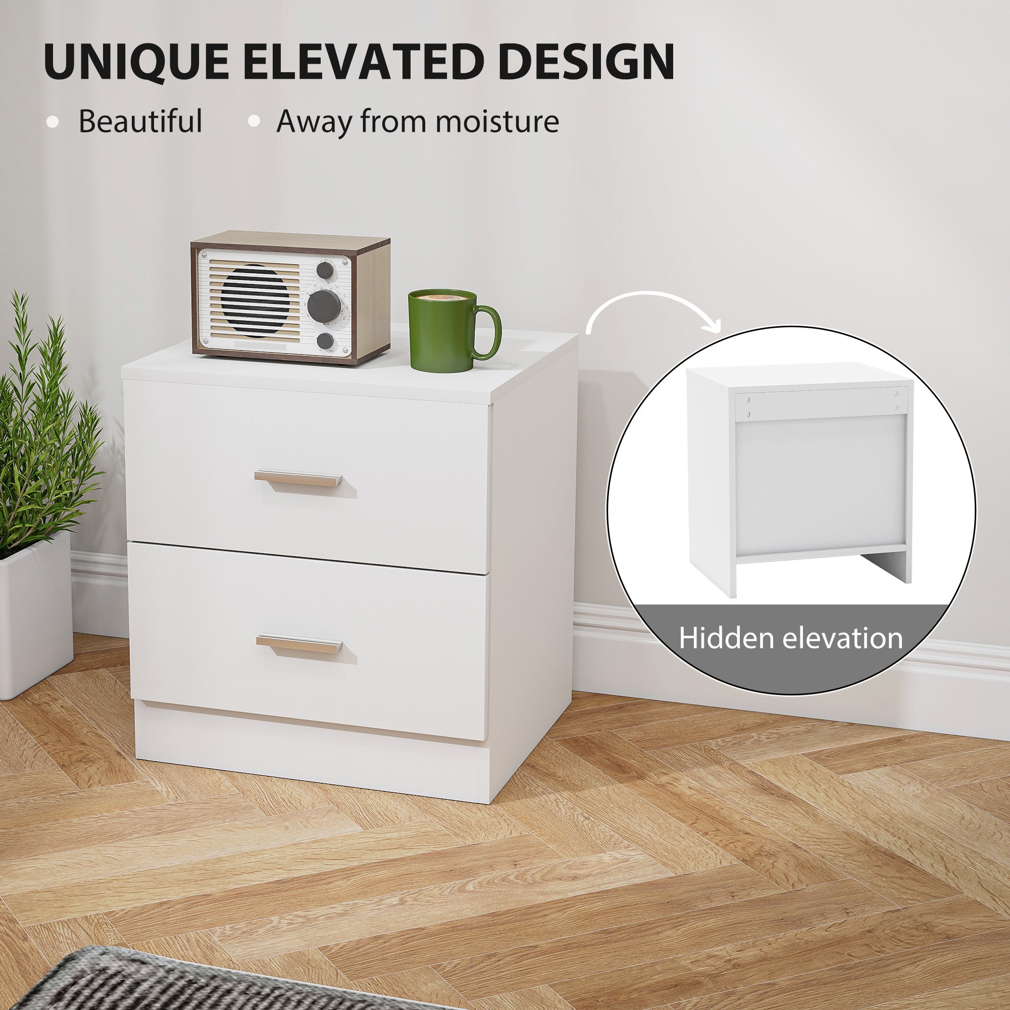 Bedside Table with 2 Drawers, Modern Nightstand for Bedroom, White-Home Furnishings > Bedroom Furniture > Bedside Tables-DECOROLALA